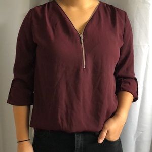 INC Burgundy Blouse with Zipper Detail